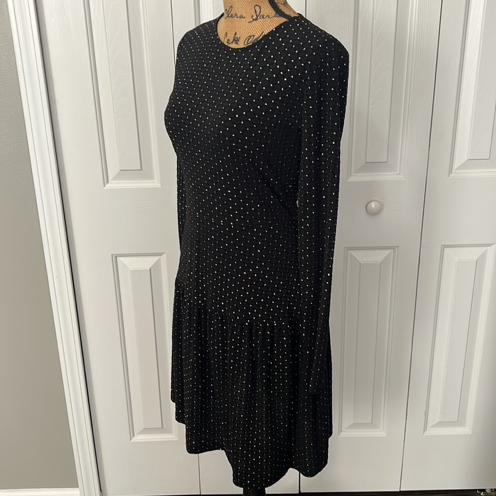 Michael Kors Black & Gold Fit & Flare Long Sleeve Dress - Picture 3 of 9